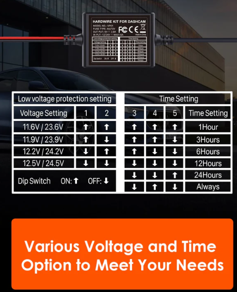 Dash cam voltage settings